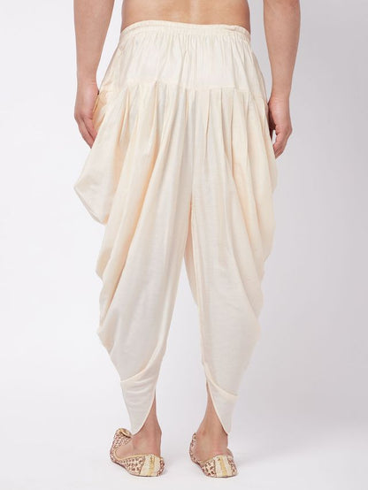 Men's Cream Cotton Cotton Satin  Dhoti