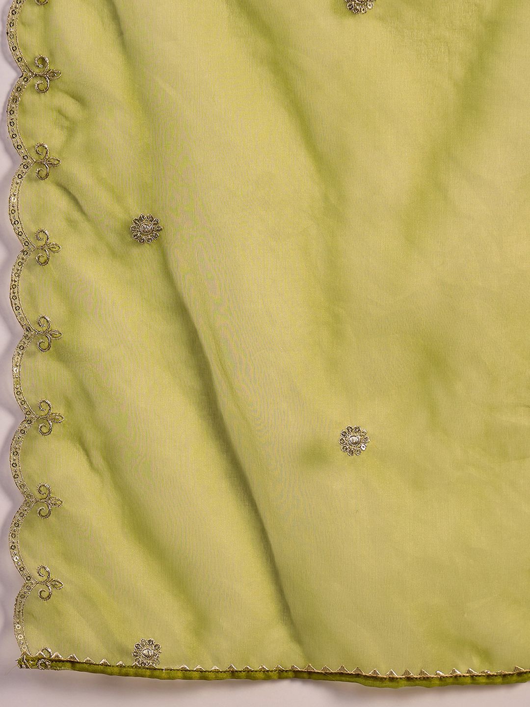 Dhiyona SN Women's Parrot Green Floral Sequinned Round Neck Straight Kurta With Palazzos And Dupatta