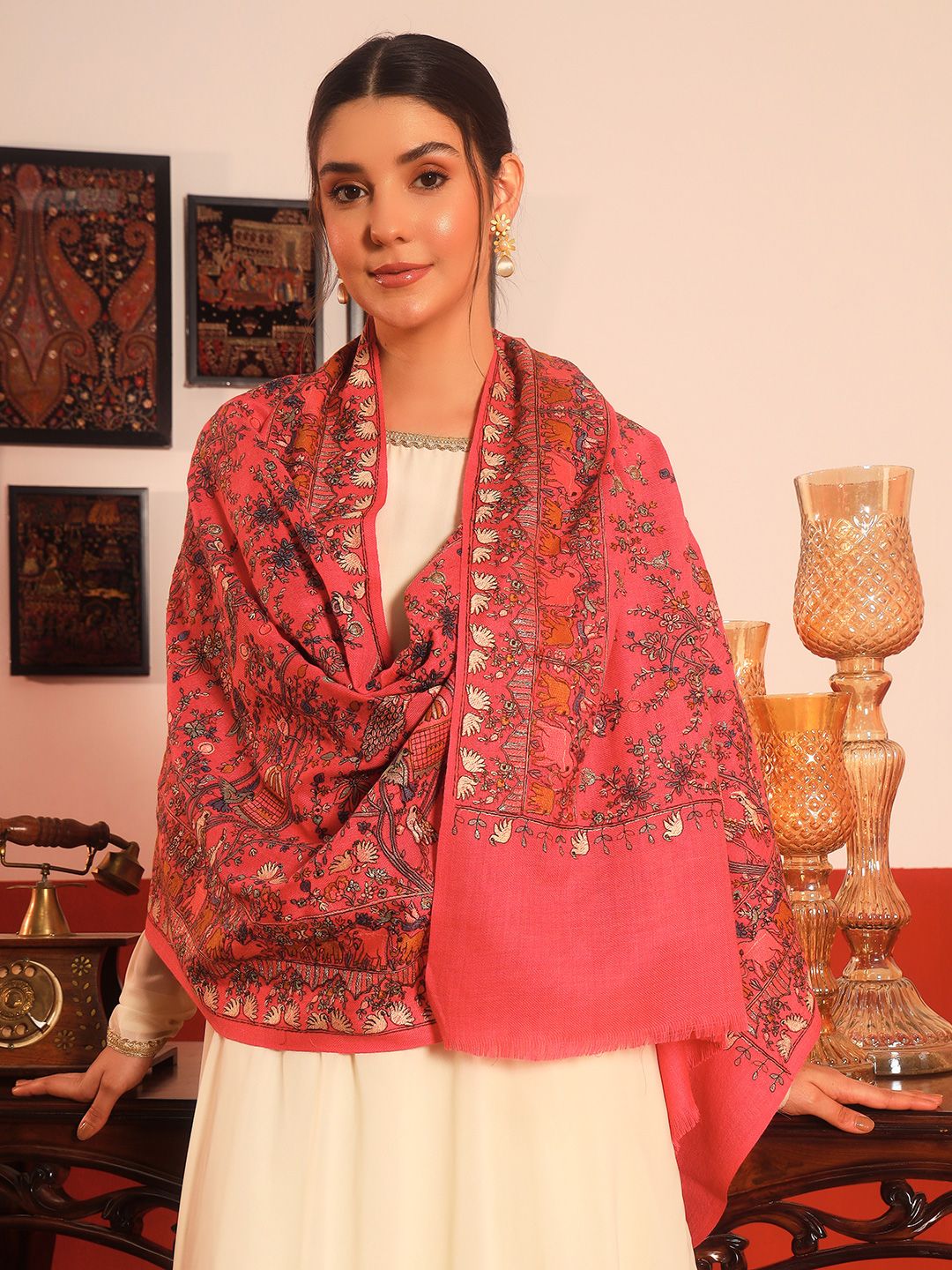 Dhiyona PA Ethnic Motifs Embroidered Woollen Shawl