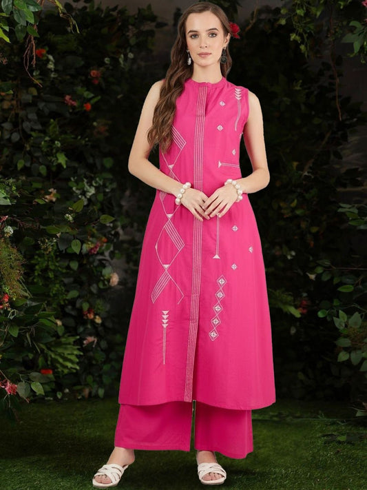 Women Embroidered Regular Thread Work Pure Cotton Kurta with Trousers