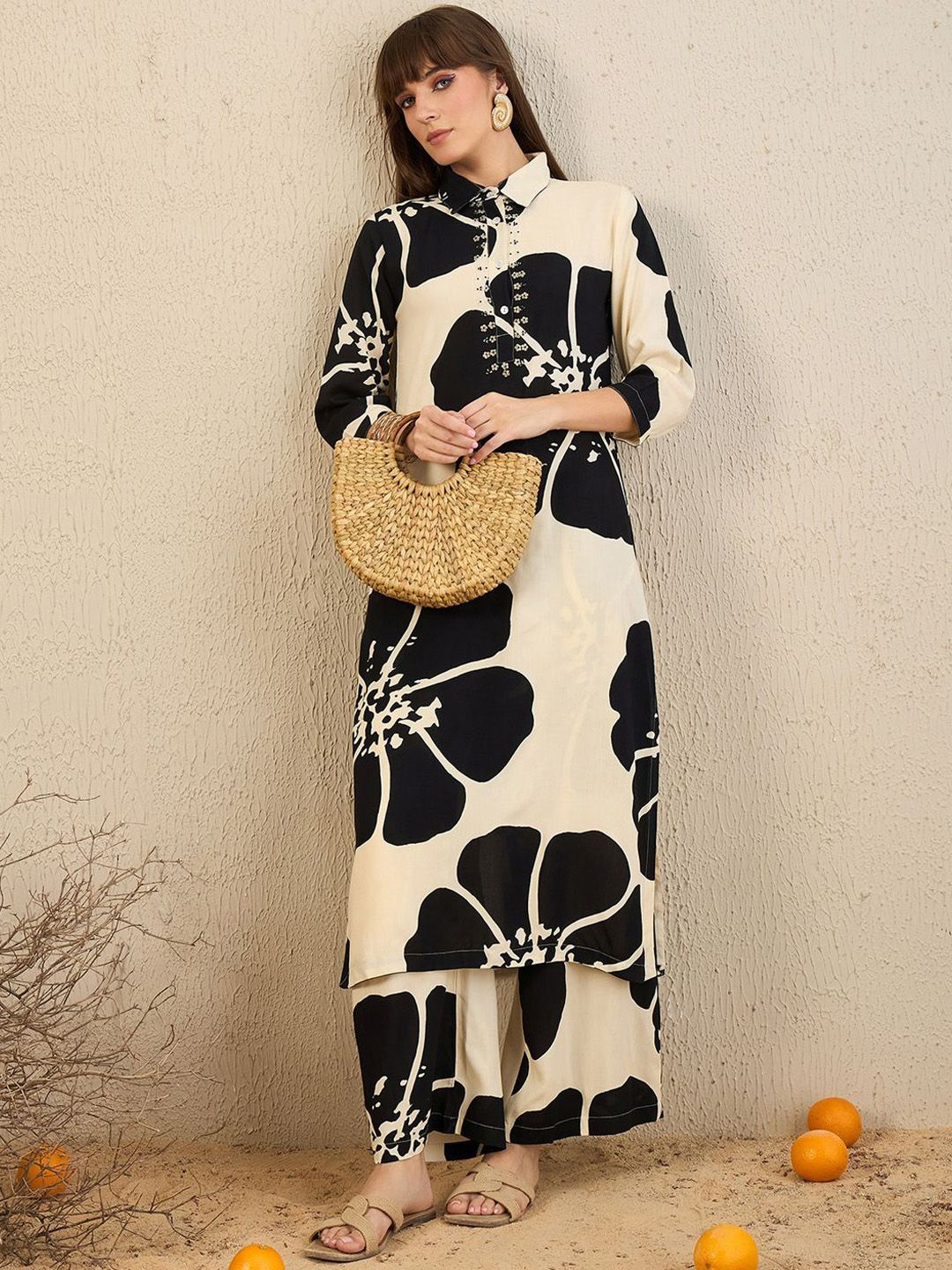 Floral Printed Straight Kurta With Palazzos