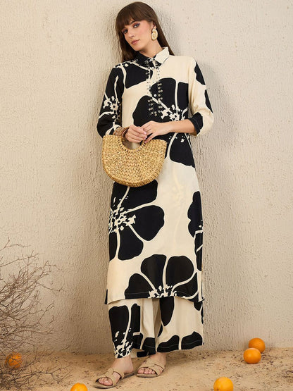 Floral Printed Straight Kurta With Palazzos