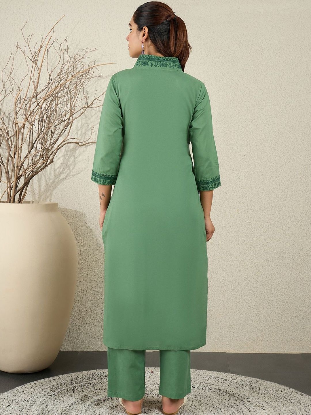 Women Ethnic Motifs Embroidered Sequinned Pure Cotton Kurta with Trousers