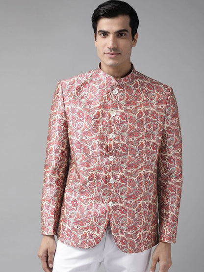 Men's MulticolorBasePink Silk Blend Straight Jodhpuri