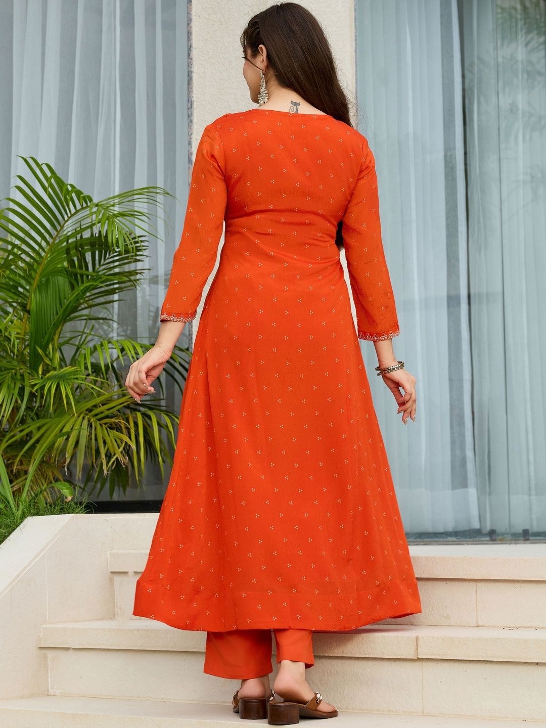 Dhiyona KL Women Floral Embroidered Silk Chiffon Kurta with Trousers & Dupatta