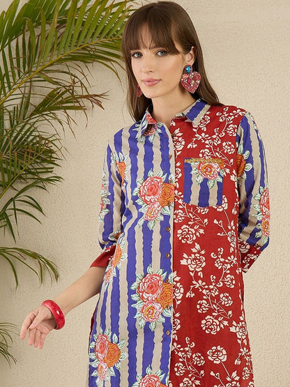 Women Floral Printed Regular Pure Cotton Kurta with Trousers