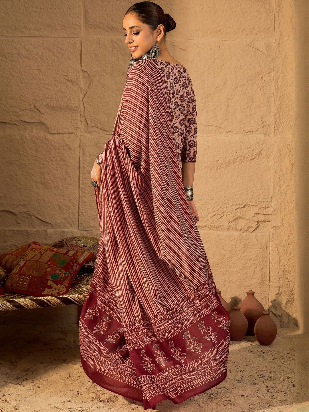 Women Floral Printed Cotton Kurta with Trousers & Dupatta