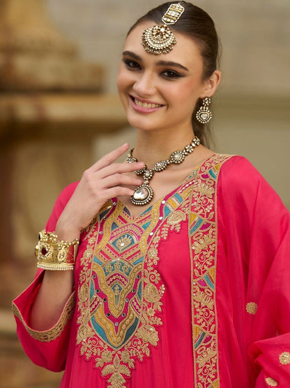 Women Geometric Embroidered A-Line Kurta with Trousers & Dupatta