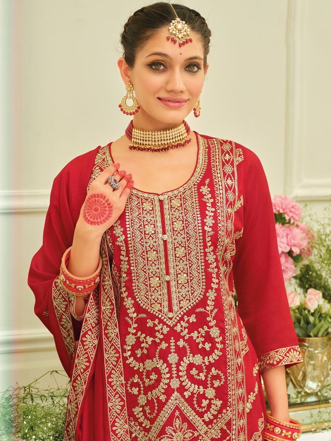 Dhiyona IE Ethnic Motifs Embroidered Straight Kurta With Sharara & Dupatta
