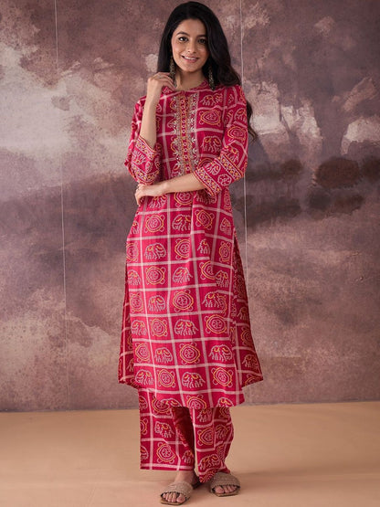Dhiyona IE Printed Mandarin Collar Pure Cotton Tunic With Trousers