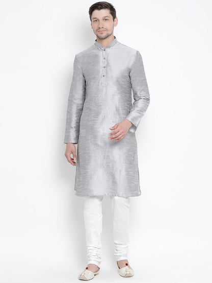 Men's Grey Silk Blend Straight Kurta Pyjama Set