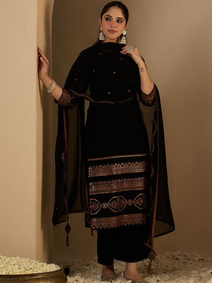 Women Ethnic Motifs Embroidered Kurta with Trousers & With Dupatta