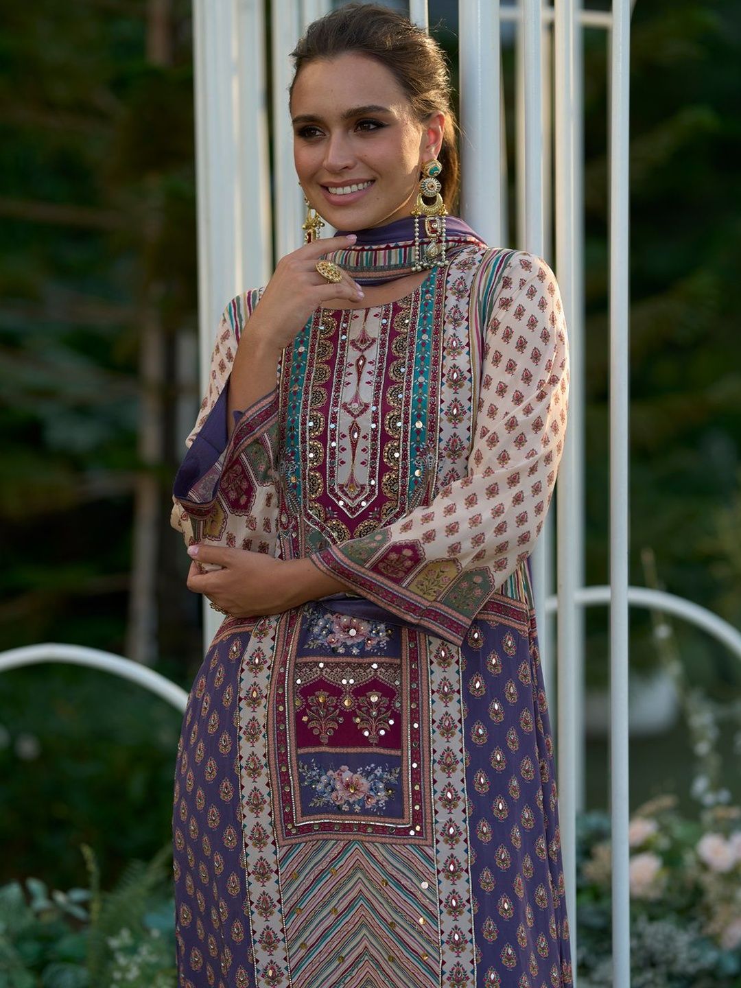 Women Ethnic Motifs Printed Sequinned A-Line Kurta with Palazzos & Dupatta