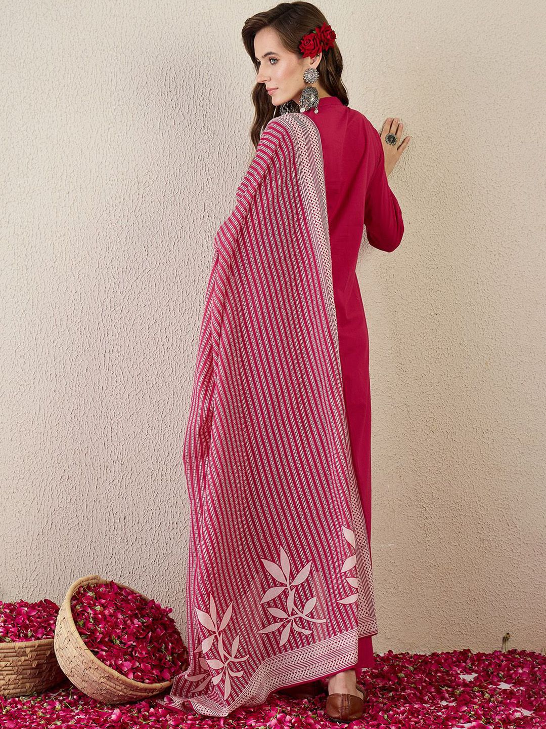 Women Embroidered Beads and Stones Pure Cotton Kurta with Trousers & Dupatta