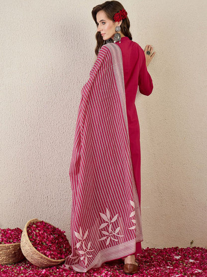 Women Embroidered Beads and Stones Pure Cotton Kurta with Trousers & Dupatta