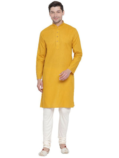 Men's Mustard Cotton Linen Straight Kurta Pyjama Set