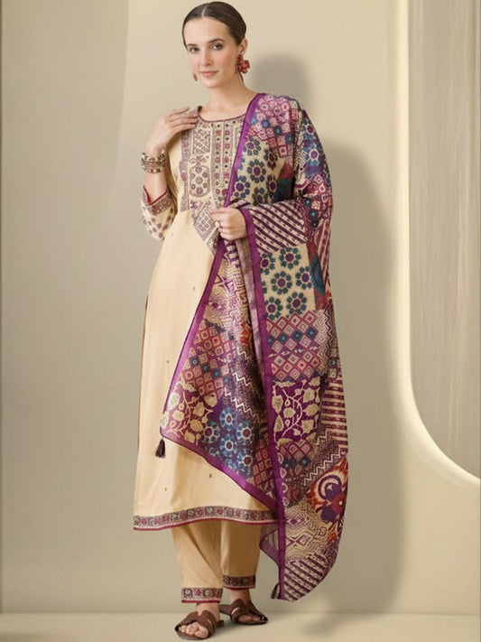 Women Ethnic Motifs Embroidered Regular Thread Work Kurta with Trousers & With Dupatta