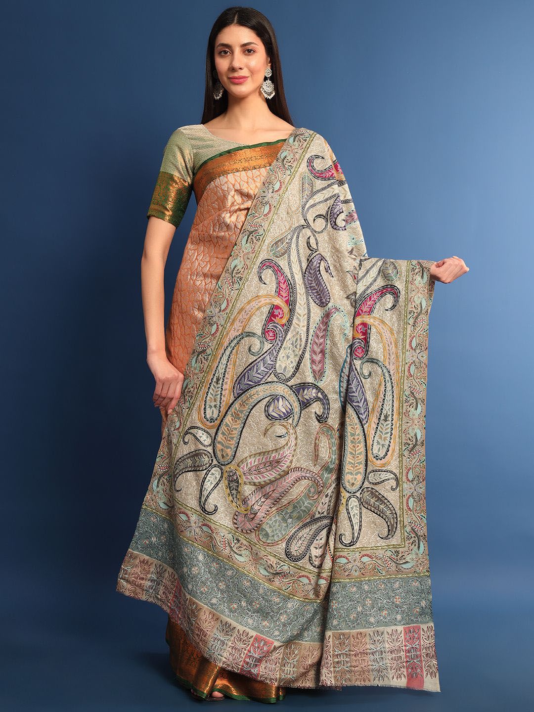 Dhiyona PA Ethnic Motifs Embroidered Woollen Shawl