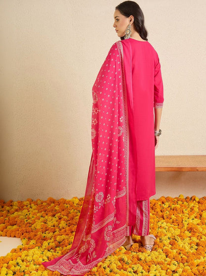 Women Ethnic Motifs Regular Thread Work Pure Cotton Kurta with Trousers & With Dupatta