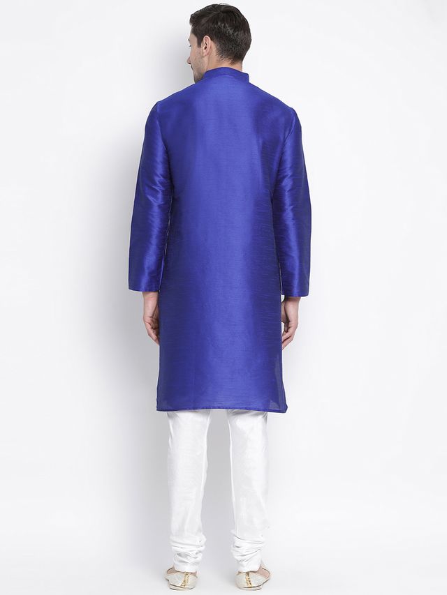 Men's Blue Silk Blend Straight Kurta Pyjama Set