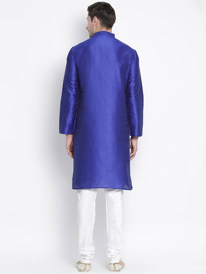 Men's Blue Silk Blend Straight Kurta Pyjama Set