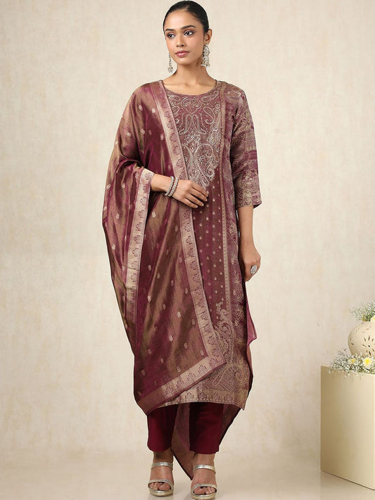 Dhiyona SO Women's Ethnic Motifs Printed Sequinned Straight Kurta With Trousers And Dupatta