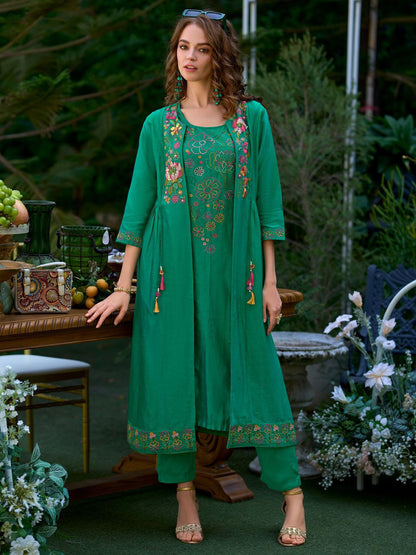 Dhiyona IE Women Floral Embroidered Regular Beads and Stones Kurta with Trousers