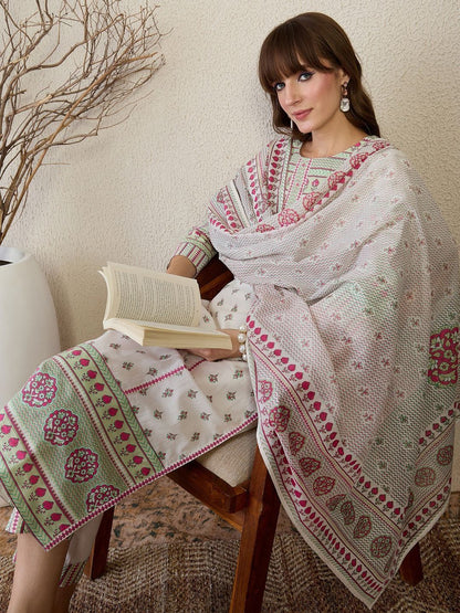 Women Ethnic Motifs Printed Cotton Kurta with Trousers & Dupatta