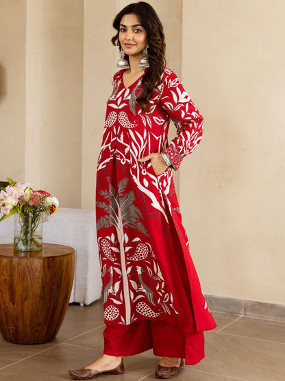 Floral Printed V-Neck Kurta with Palazzos