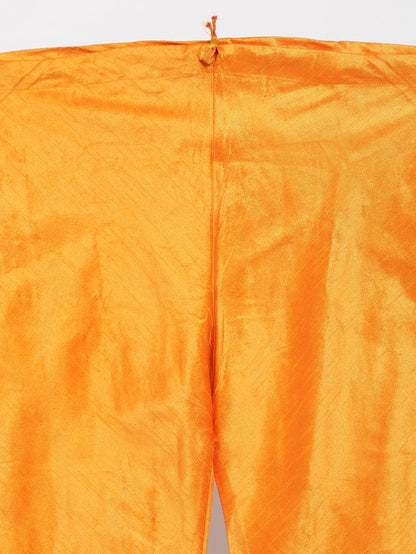 Men's Orange Silk Blend Straight Jacket  Kurta and Pyjama Set