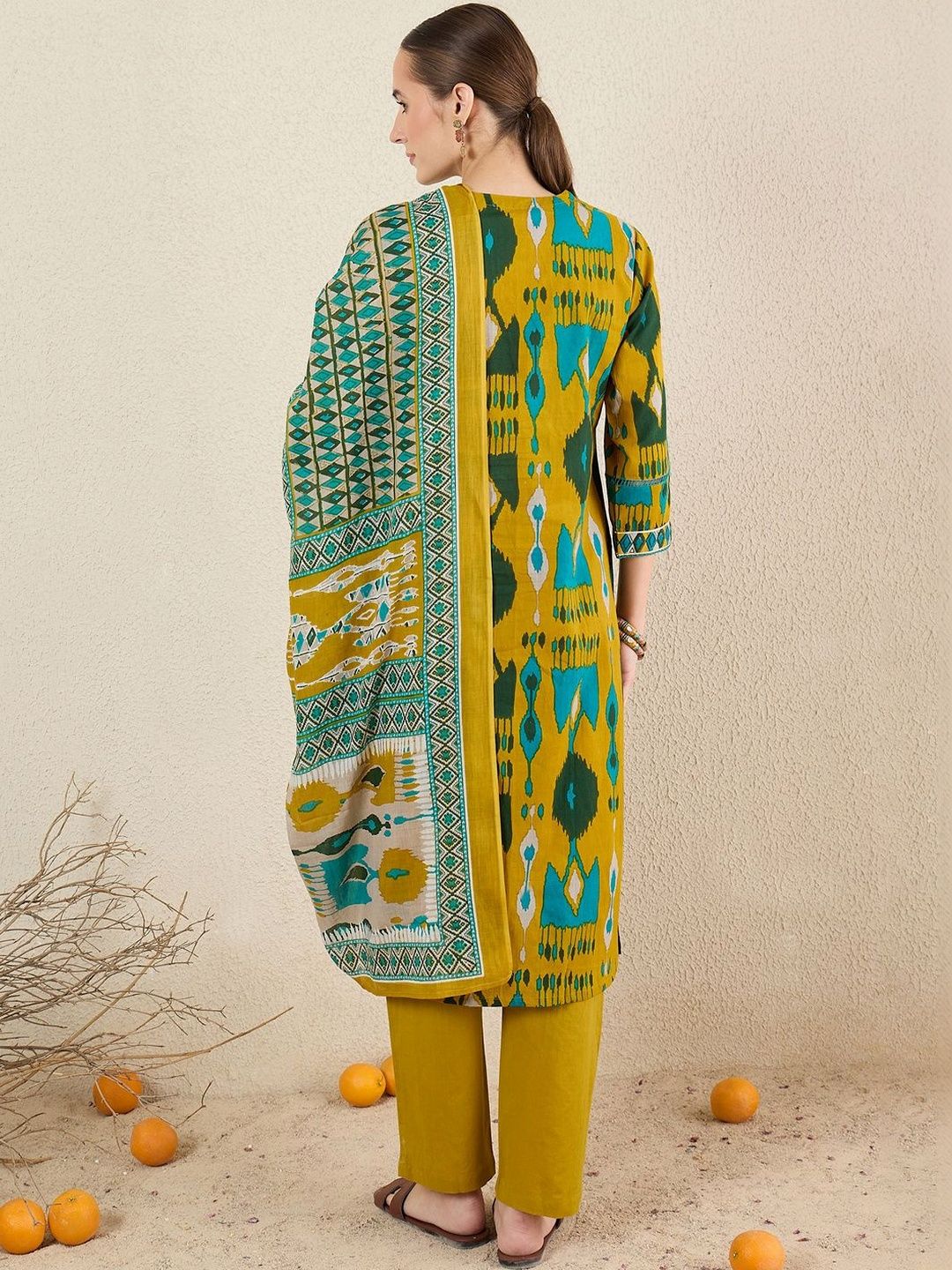 Women Ethnic Motifs Printed Regular Thread Work Pure Cotton Kurta with Trousers & With Dupatta