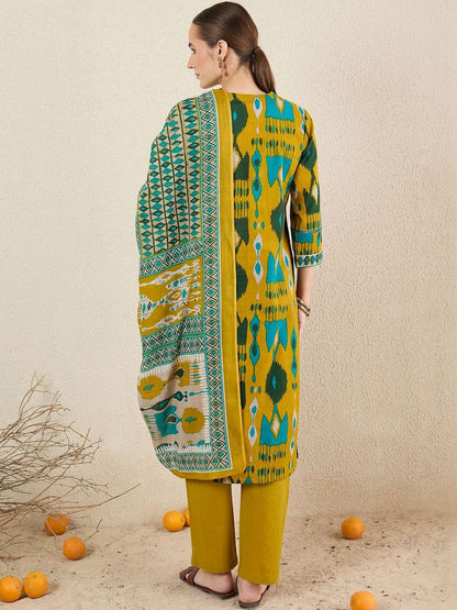 Women Ethnic Motifs Printed Regular Thread Work Pure Cotton Kurta with Trousers & With Dupatta
