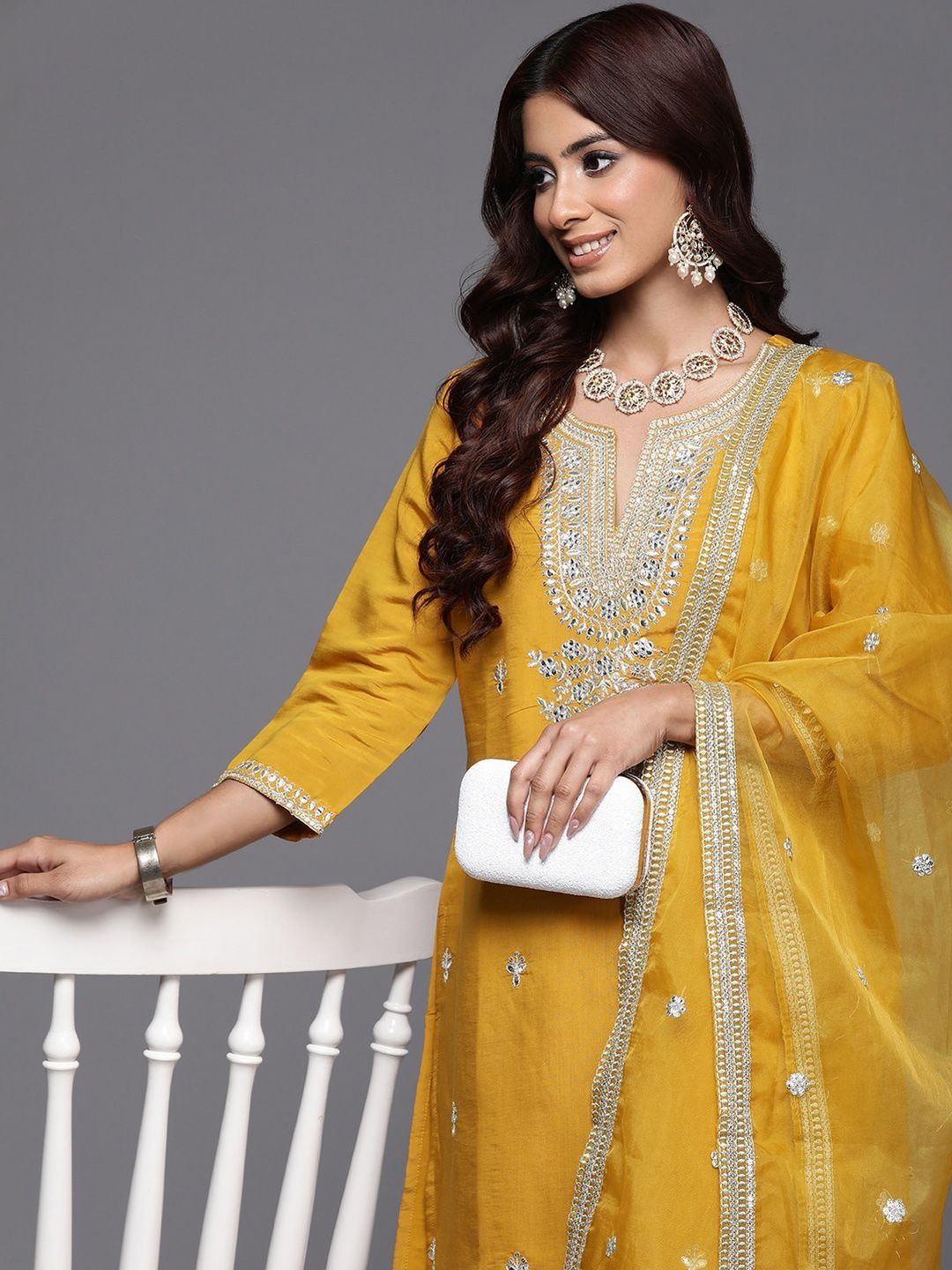 Women Ethnic Motifs Embroidered Regular Mirror Work Kurta Set With Dupatta