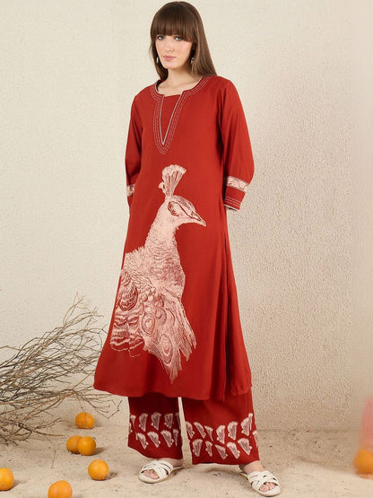 Women Ethnic Motifs Printed Regular Thread Work Kurta with Palazzos