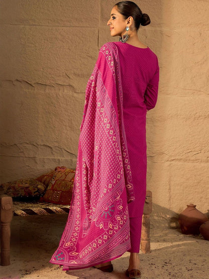 Women Ethnic Motifs Embroidered Cotton Kurta with Trousers & Dupatta