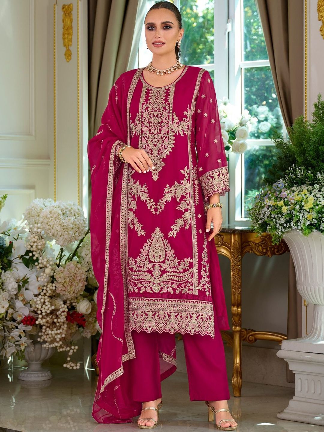 Women Ethnic Motifs Embroidered Kurta with Trousers & Dupatta