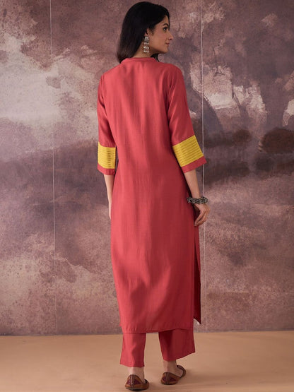 Self Design Round Neck Straight Kurta With Trouser