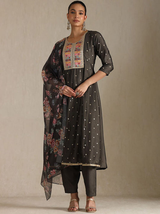 Dhiyona SO Women's Women Ethnic Motifs Embroidered Panelled Sequinned Kurta with Trousers & With Dupatta