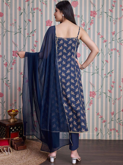 Dhiyona OD  Floral Printed Gotta Patti Pure Cotton Anarkali Kurta Set