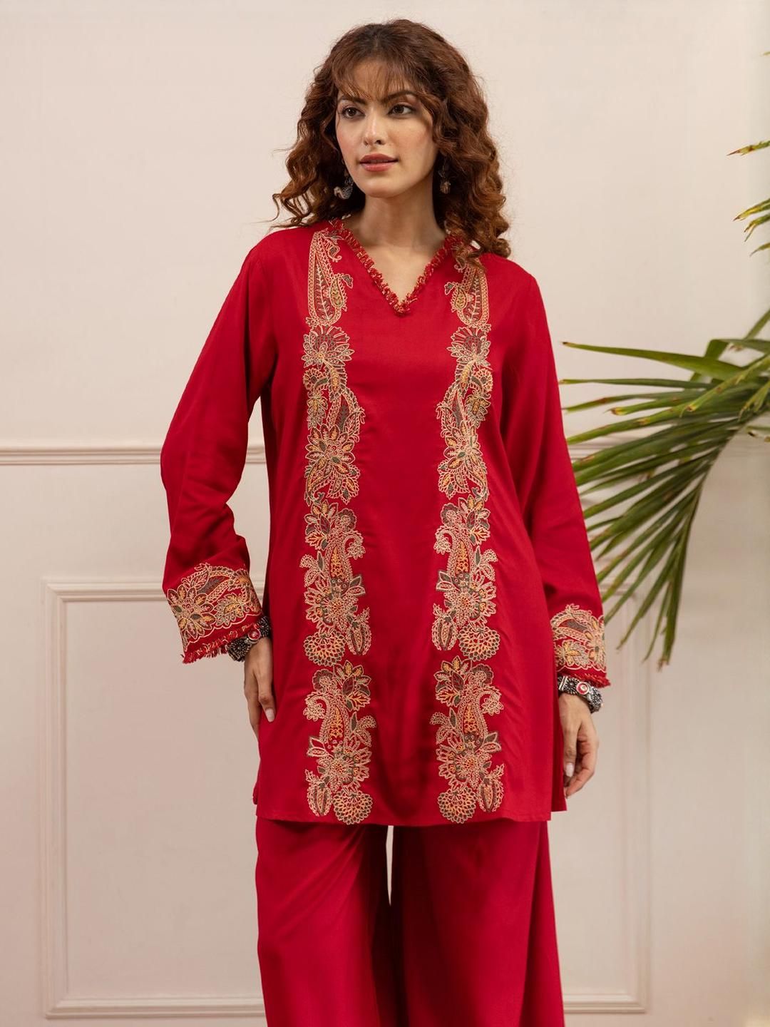 Women Ethnic Motifs Embroidered A-Line Kurta with Palazzos