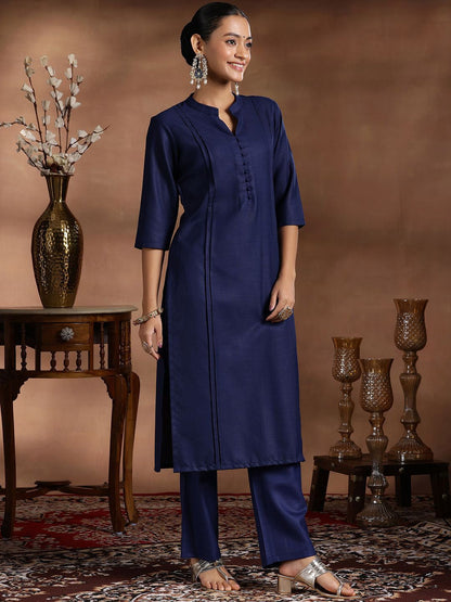 Dhiyona LB Women's Mandarin Collar Pleated Straight Kurta with Trousers & Dupatta