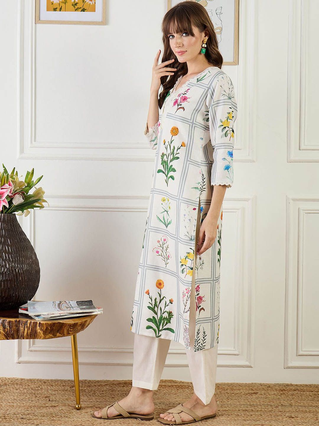 Dhiyona IE Printed Linen Tunic With Trousers Co-Ords