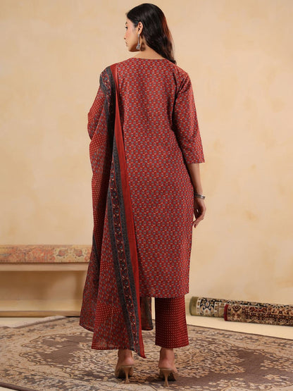 Women Ethnic Motifs Printed Cotton Kurta with Trousers & Dupatta
