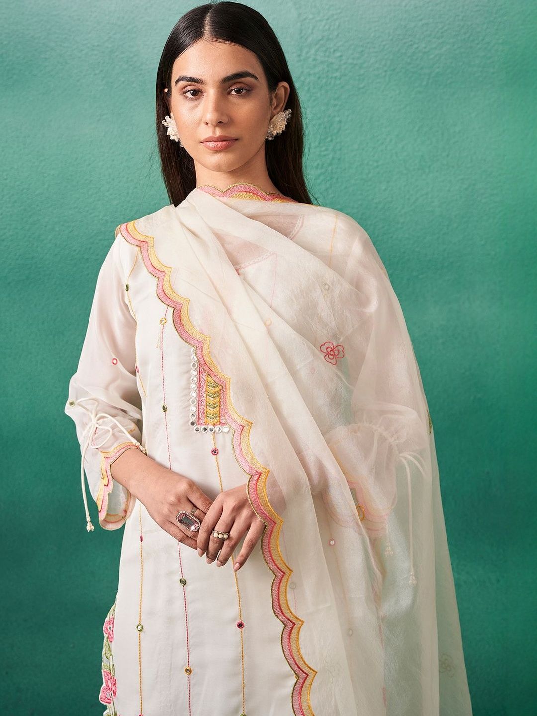 Women Floral Embroidered Kurta with Trousers & Dupatta