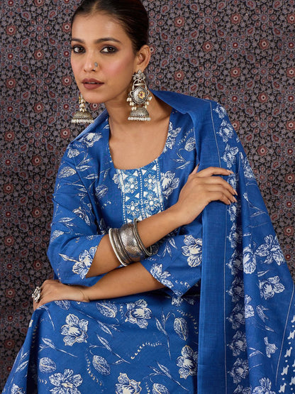 Women Floral Printed Regular Mirror Work Kurta with Trousers & With Dupatta