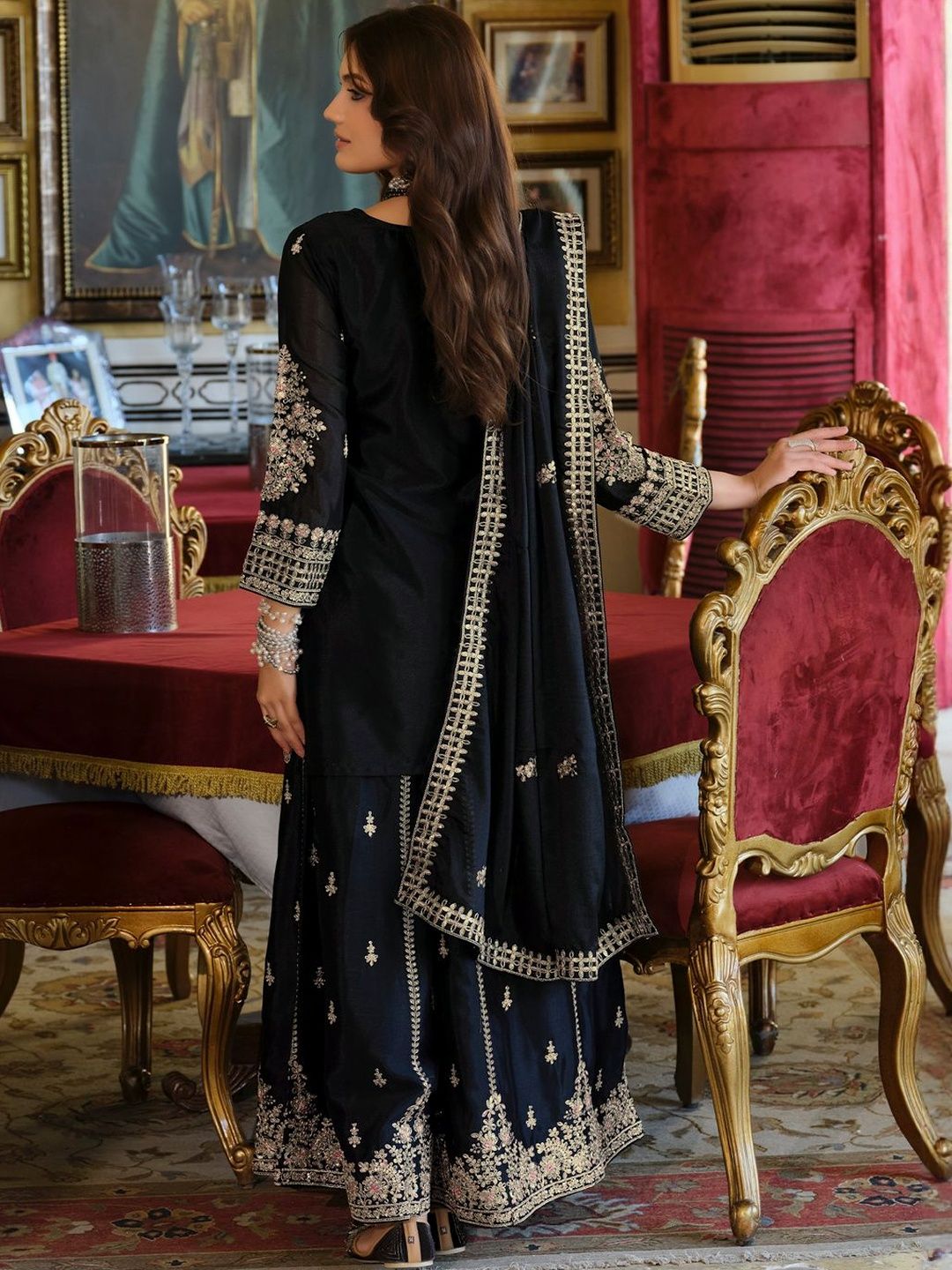 Women Ethnic Motifs Embroidered Thread Work Kurta with Palazzos & Dupatta