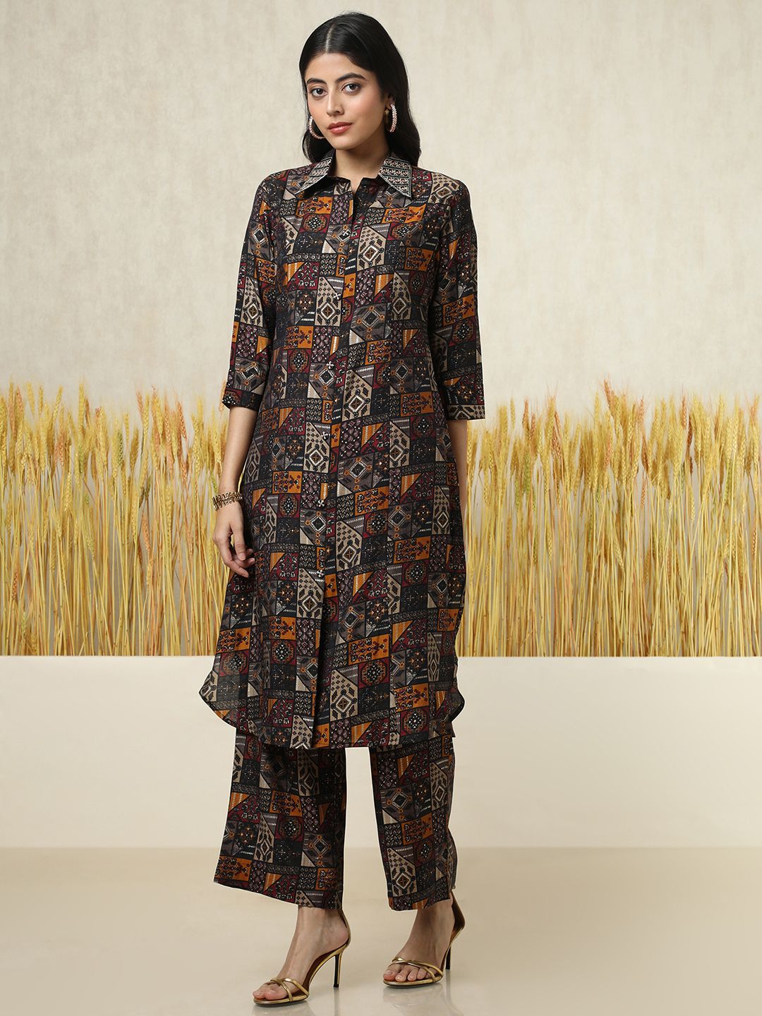 Dhiyona SO Women's Women Ethnic Motifs Printed Regular Mirror Work Kurta with Palazzos
