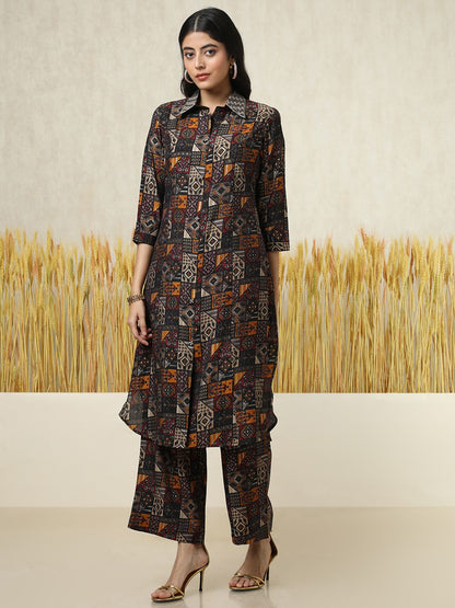 Dhiyona SO Women's Women Ethnic Motifs Printed Regular Mirror Work Kurta with Palazzos