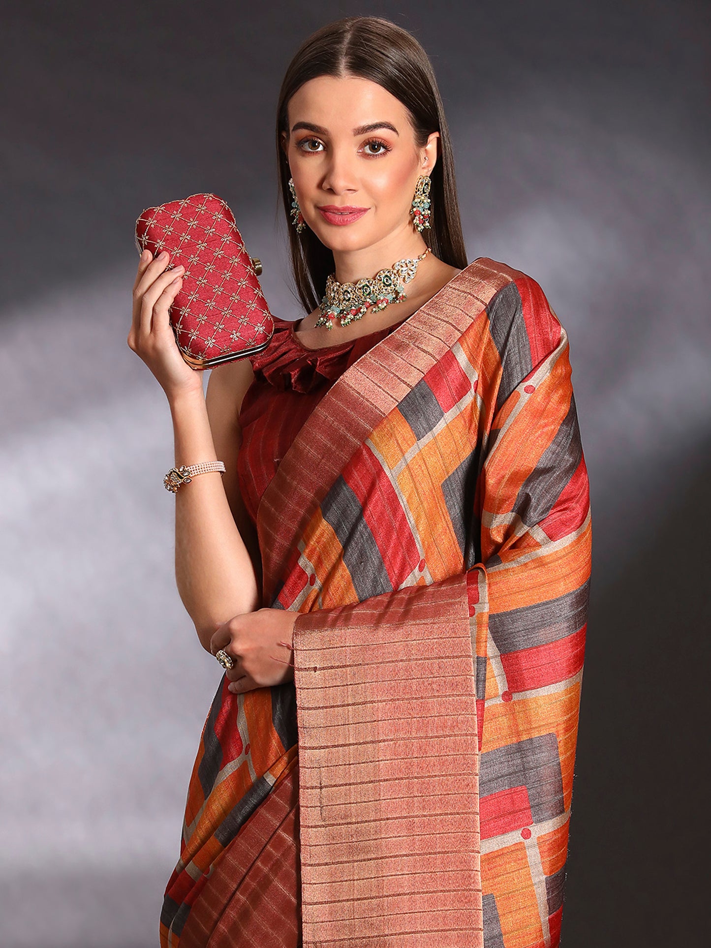Women's Silk Blend Multicolored Printed Designer Saree With Blouse Piece