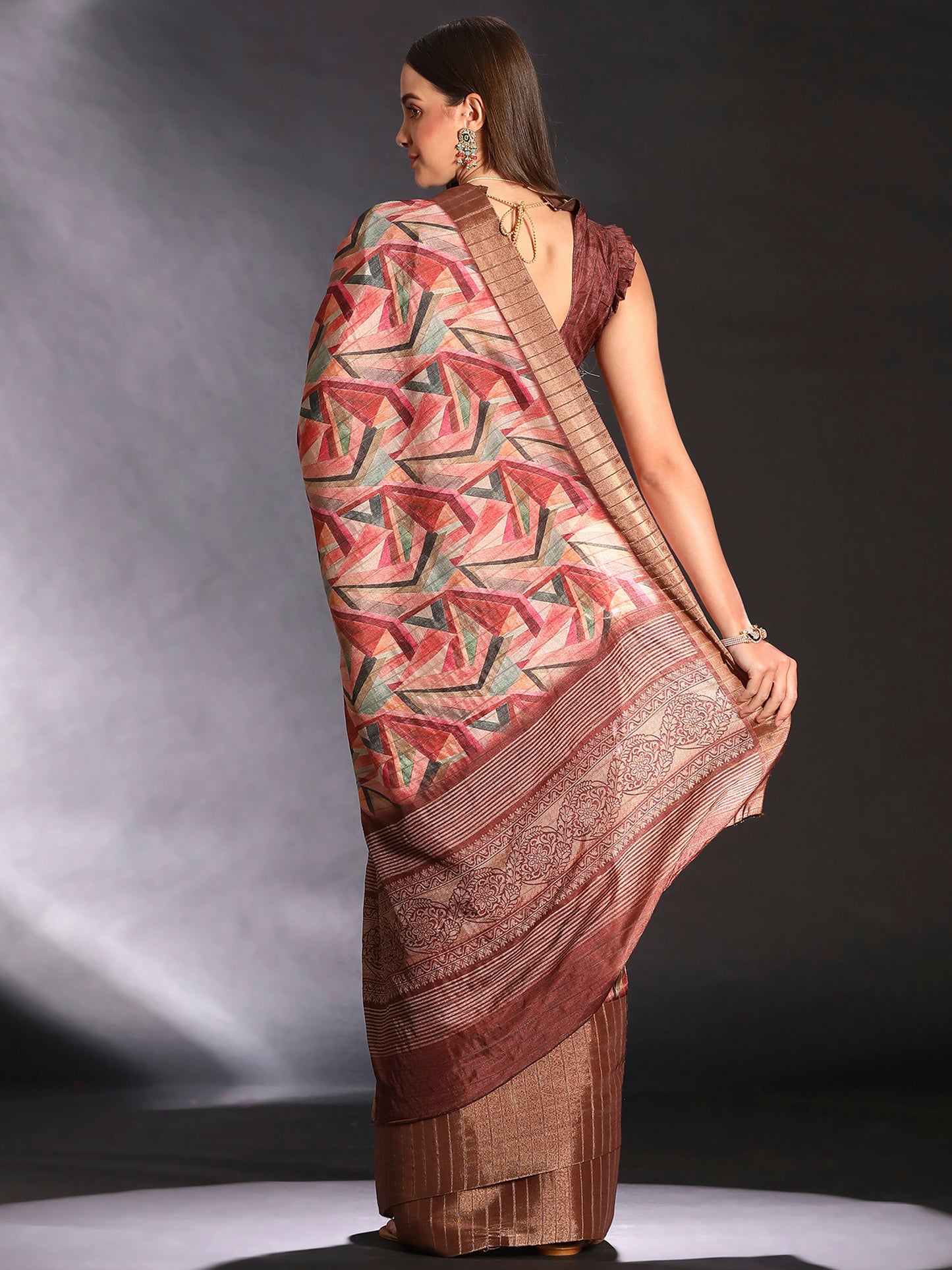 Women's Silk Blend Multicolored Printed Designer Saree With Blouse Piece
